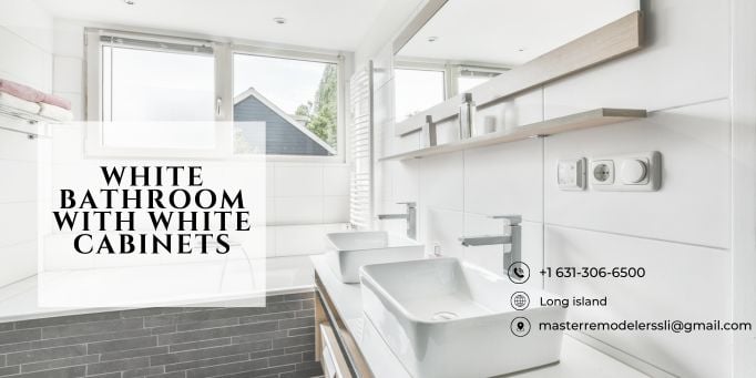 white bathroom with white cabinets